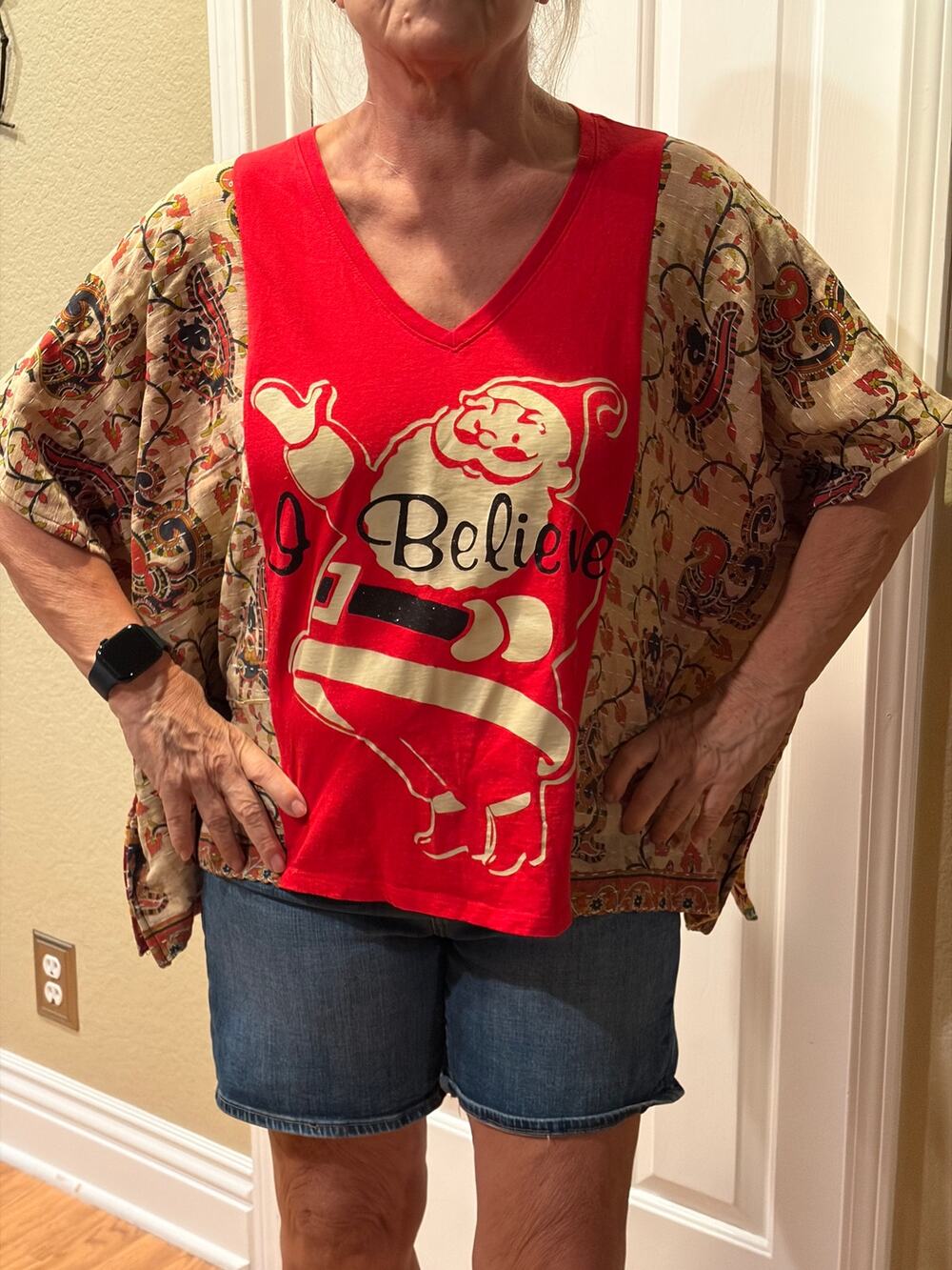 Santa I Believe Christmas Upcycled Kantha Tunic Top OS